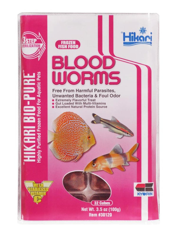 Hikari USA Blood Worm Frozen Fish Food 3.5 oz 32 count